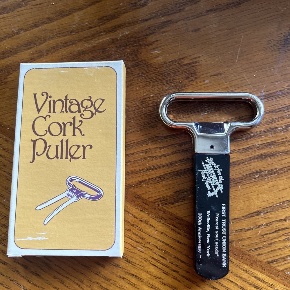VINTAGE CORK PULLER First Trust Union Bank ORIGINAL BOX WINE