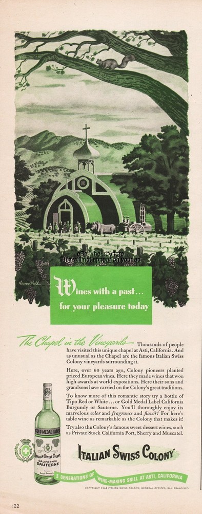 1944 Italian Swiss Colony Asti CA Chapel in the Vineyard Wines With a Past Ad