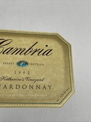 CAMBRIA – KATHERINE&rsquo;S VINEYARD – WINE LABEL 1992 CHARDONNAY