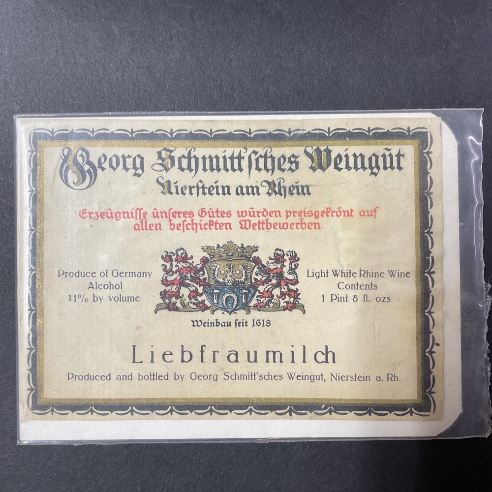 Vintage 1930s Georg Schmitt&rsquo;sches Weingut Liebfraumilch UNUSED Paper Label Q2041