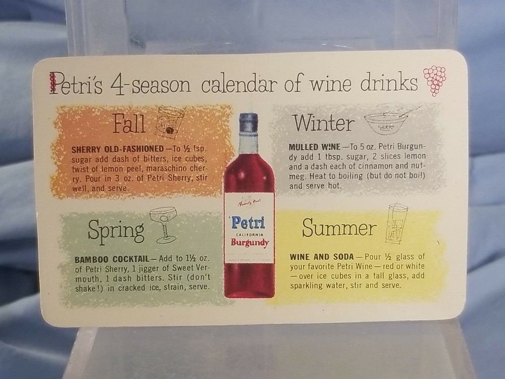 Vintage Advertising Pocket Wallet Calendar Card: 1953 PERTI California WINE
