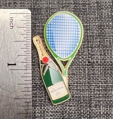 Moet & Chandon Champagne US Open Tennis Racket & Moët Bottle Lapel Pin Badge