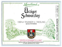 1970&rsquo;s-80&rsquo;s Moselland Urziger Schwarzlay German Wine Label Original S18E