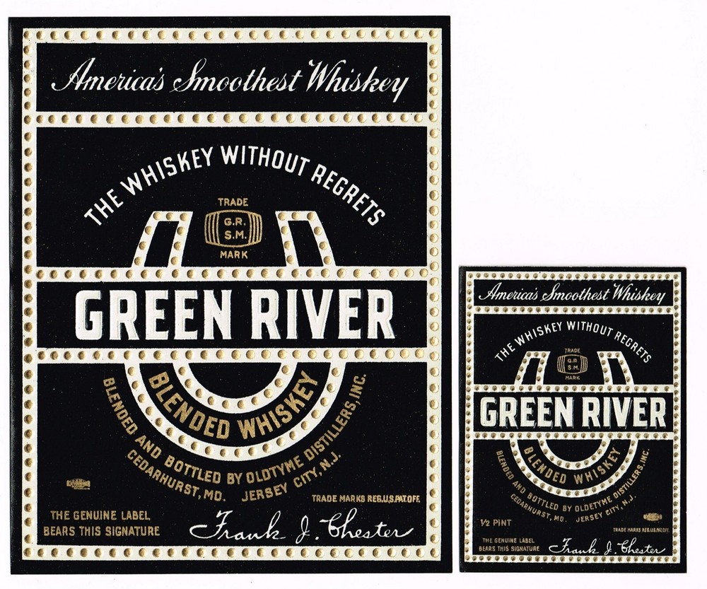 2 WHISKEY BOTTLE LABEL GREEN RIVER KENTUCKY JERSEY CITY MARYLAND