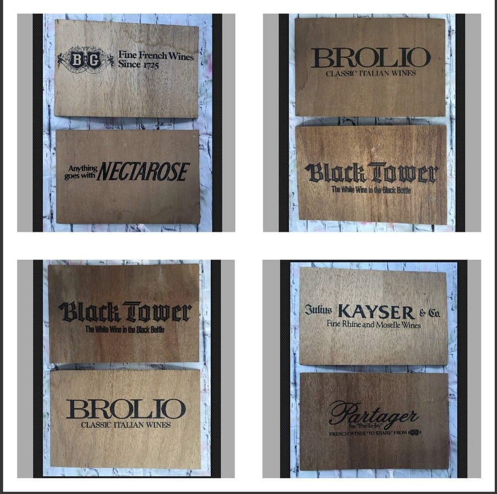 Vtg Julius Kayser B&G Brolio Black Tower Partager Wine Wooden Signs Advertising