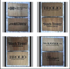 Vtg Julius Kayser B&G Brolio Black Tower Partager Wine Wooden Signs Advertising