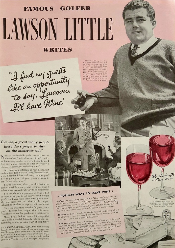 1946 California Wines Lawson Little Golfer Print Ad Ephemera Wall Art Decor