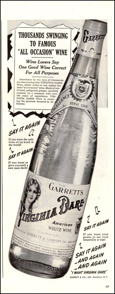 1943 ww2 era beverage Ad for Garrett&rsquo;s VIRGINIA DARE American White Wine 111523