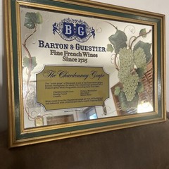 VTG B & G BARTON & GUESTIER « Fine French Wines » WOOD FRAMED MIRROR SIGN 20.5×15&Prime;