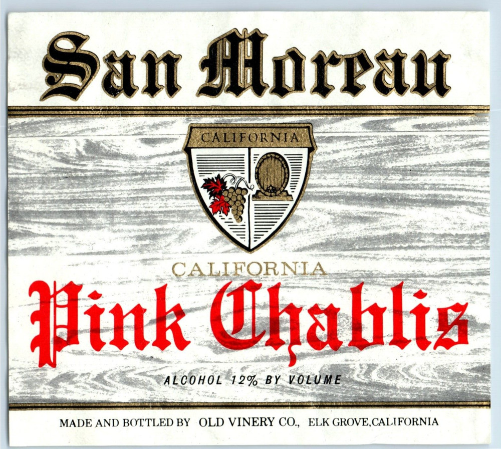 Vintage San Moreau Pink Chablis Calif Wine Bottle Label Vintage Original S3E
