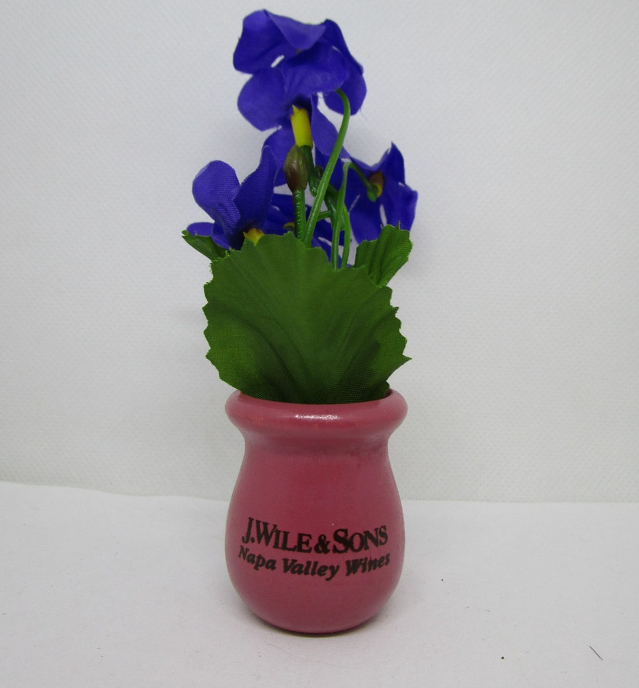 J. Wile & Sons Napa Valley Wines Miniature Clay Planter with Fake Purple Flowers