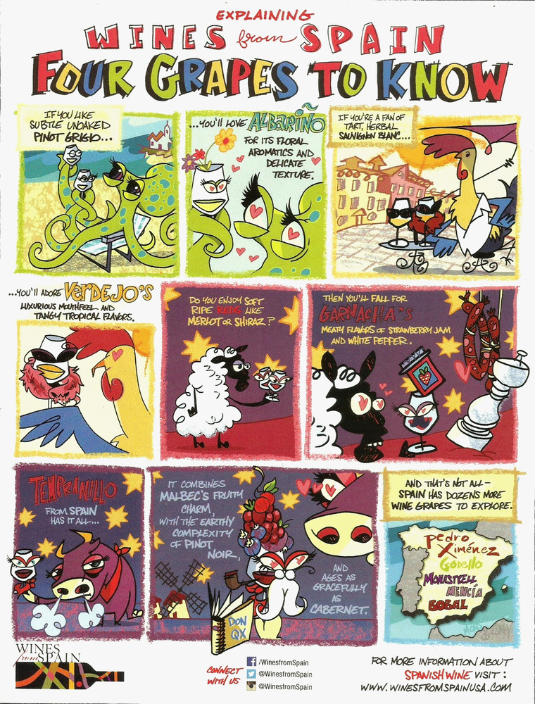 2016 Wines From Spain Four Grapes To Know Illustrated Print AD Advertisement