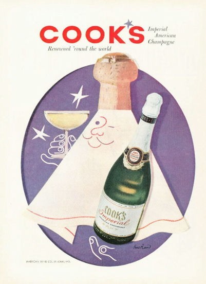 1955 Cook&rsquo;s PRINT AD Imperial American Champagne VIntage Bottle Paul Rand ART