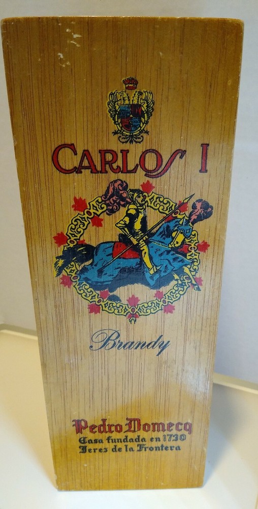 Vntg Carlos I Brandy Wooden Box Pedro Domecq Spain 12&Prime; x 4 1/2&Prime; x 3 1/2&Prime; (C12)
