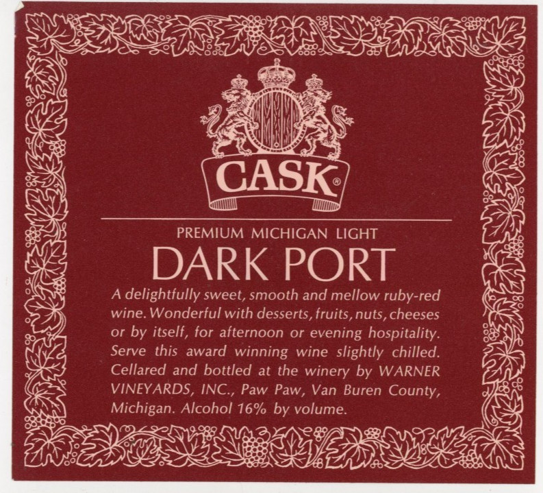 1960s-70s Paw Paw, MI Wine Cask Dark Port Warner Vineyards, Inc #2G2