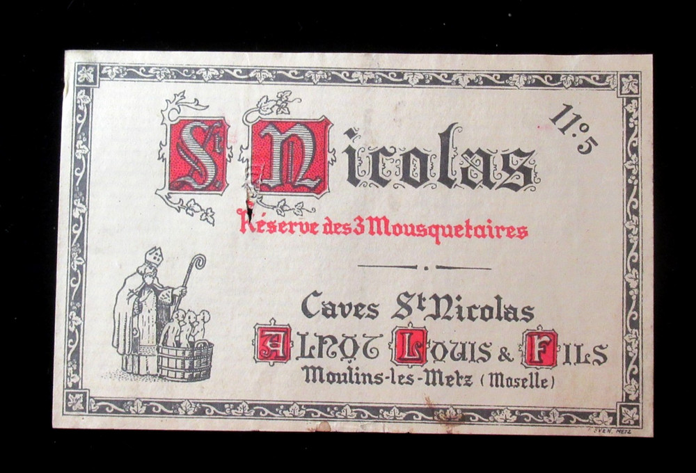 Vintage Wine Label St. Nicolas Reserve des Mousquetaires Moulin-les-Metz Rare