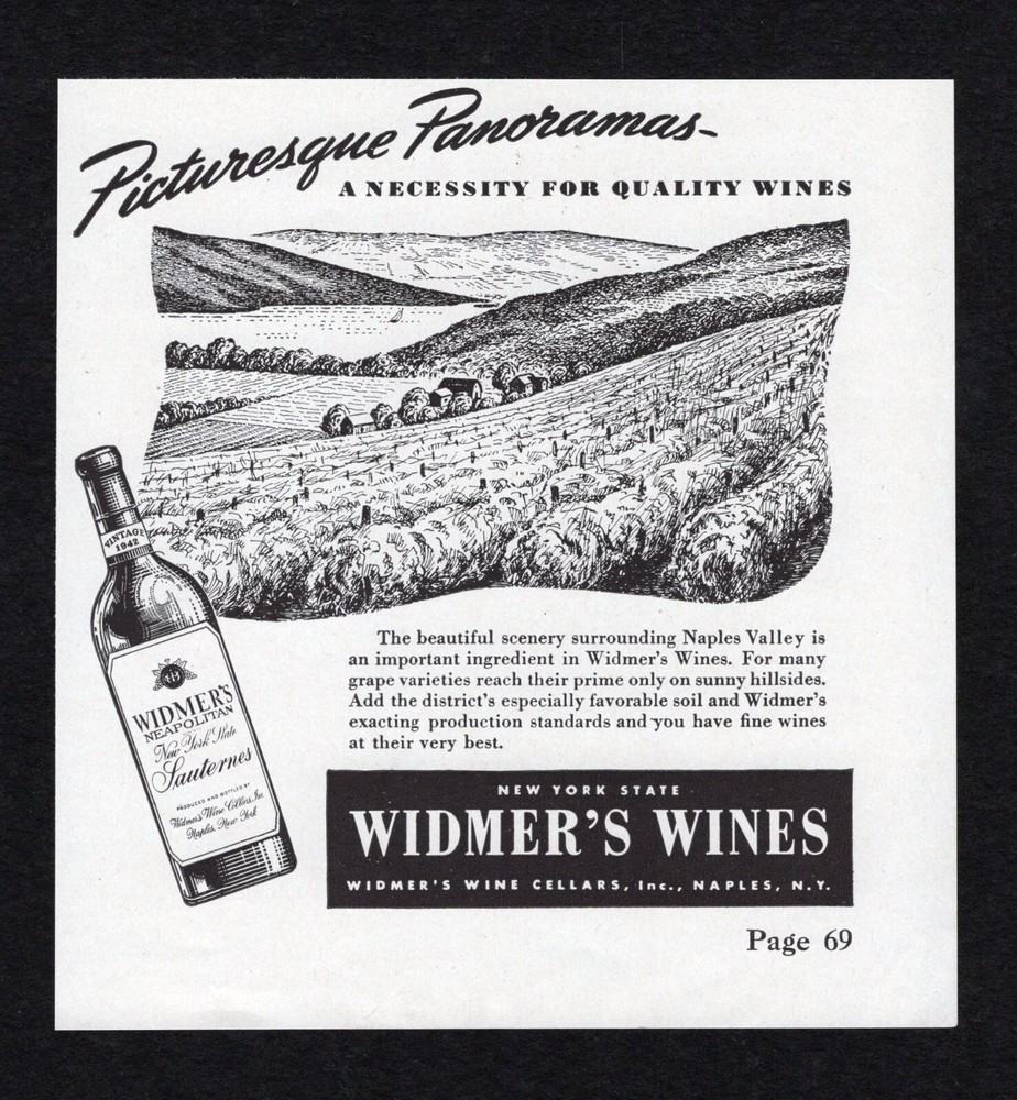 1948 Widmers Neapolitan New York State Sauternes Wine Cellar Naples Print Ad Vtg
