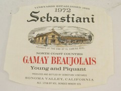Sebastiani 1972 El Camino Real Gamay Beaujolais Young Piquant Vintage Wine Label