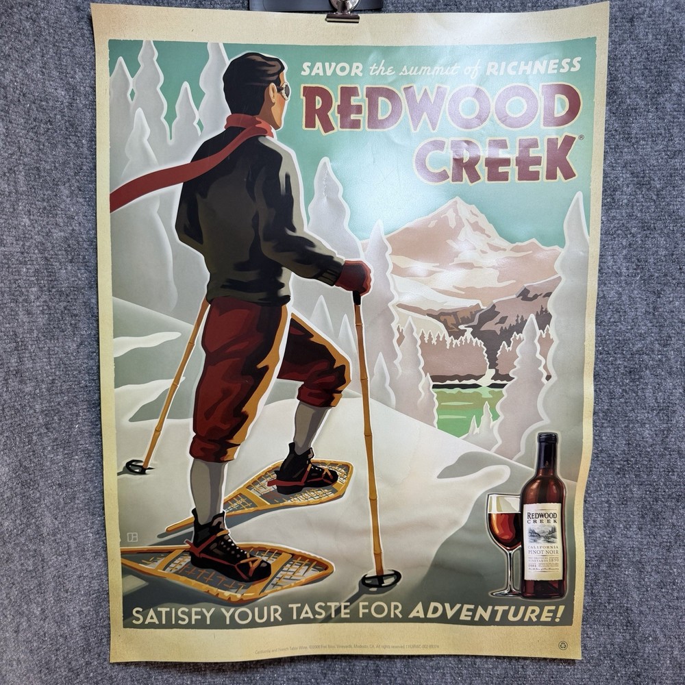 2008 Redwood Creek Wine PRINT AD Skiing Adventure Art Large Poster (24”x 18”)