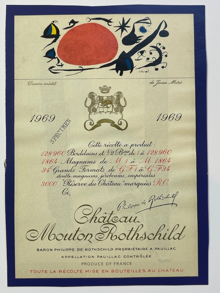 The 1969 Chateau Mouton Rothschild Wine Label by Joan Miro rosscardstamps