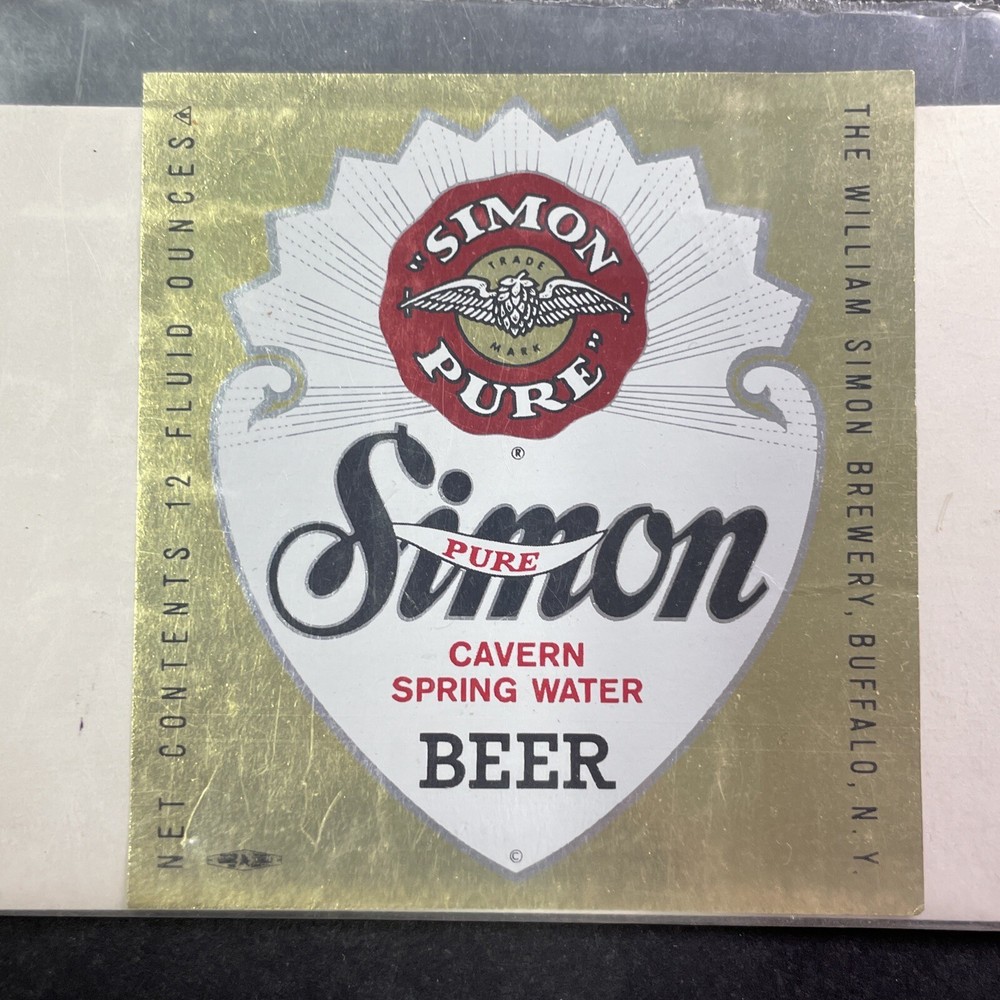 Vintage 1960 Simon Pure Spring Water Beer UNUSED Paper Label Buffalo NY Q2191
