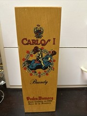 Vintage Carlos I Brandy Pedro Domecq Wood Box Bottle Holder Keepsake *Box ONLY*