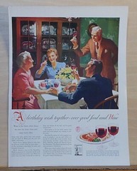 1942 magazine ad for Wine – Birthday wish with good food & wine, art by Sundblom