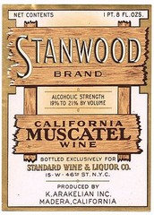 C1930S STANWOOD WINE BOTTLE LABEL MADERA CALIFORNIA ORIGINAL VINTAGE MUSCATEL