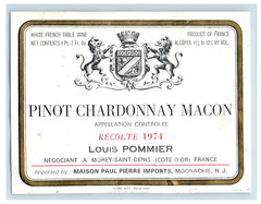 1974 Pinot Chardonnay Macon French Wine Label S98E