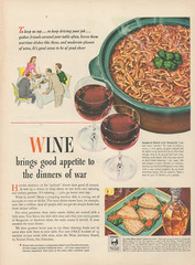 1943 Wine Advisory Board California Good Appetite To Dinner of War Print Ad