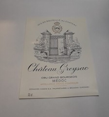 Vintage 1976 •Chateau Greysac •Cru Grand Bourgeois •Medoc •Bottle Label