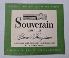 Souverain 1960s Napa Valley Green Hungarian Wine Label ORIGINAL