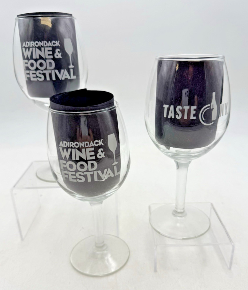 Adirondack Wine & Food Festival Wine Glass Set Of 3 Lake George N.Y. 2018 Gift
