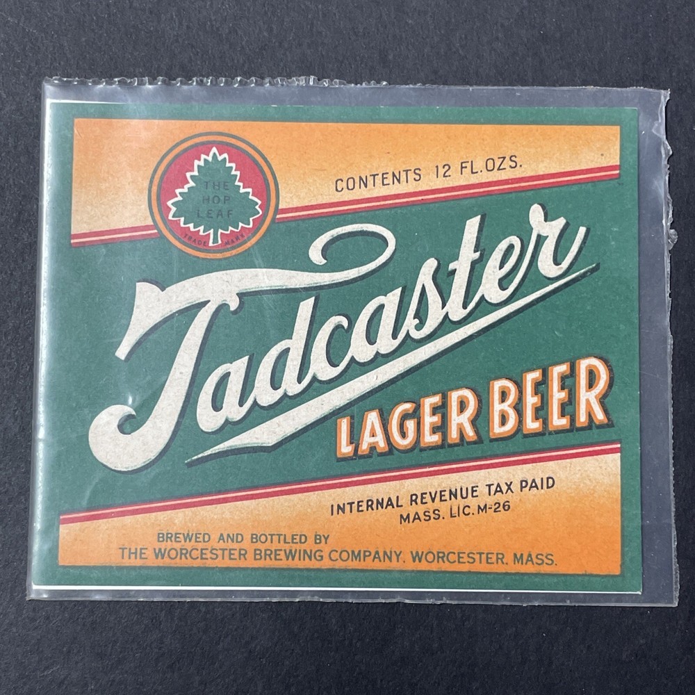 Vintage 1945 Tadcaster Lager Beer UNUSED Paper Label Worcester MASS Q2100