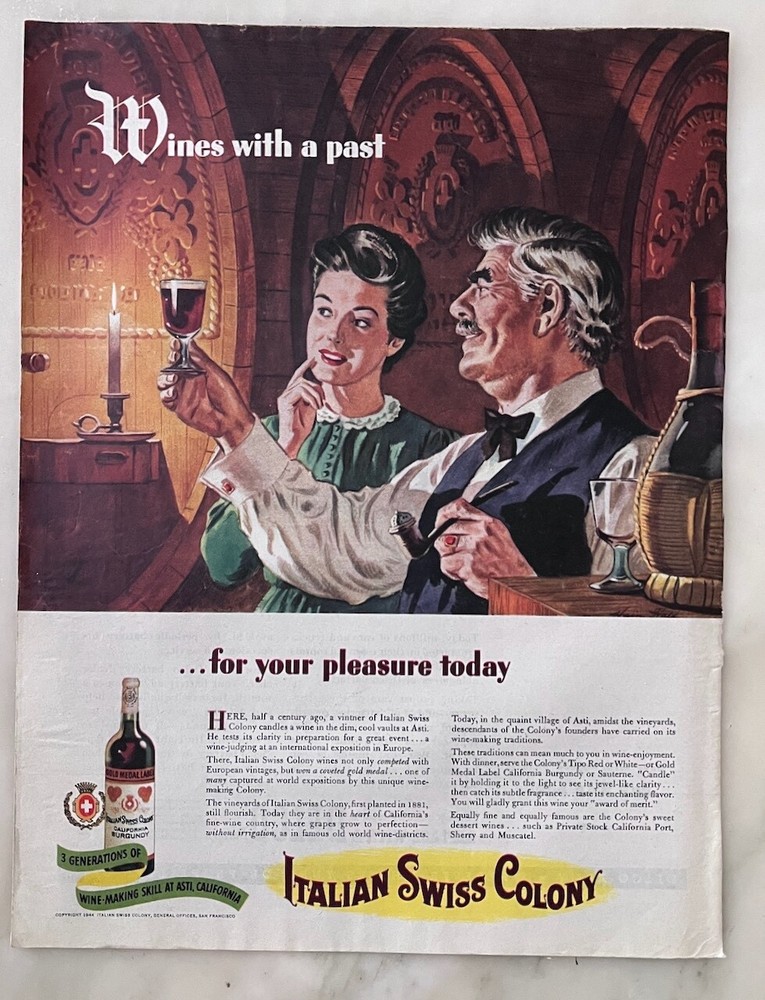 1944 magazine ad for Italian Swiss Colony Wine – Wine with a past for pleasure