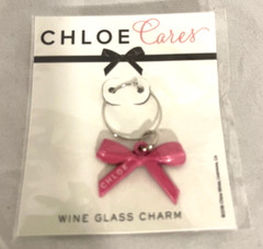 Lot of 5 NEW « CHLOE CARES » Chloe Wine Glass Charm Pink Ribbon Bow Breast Cancer