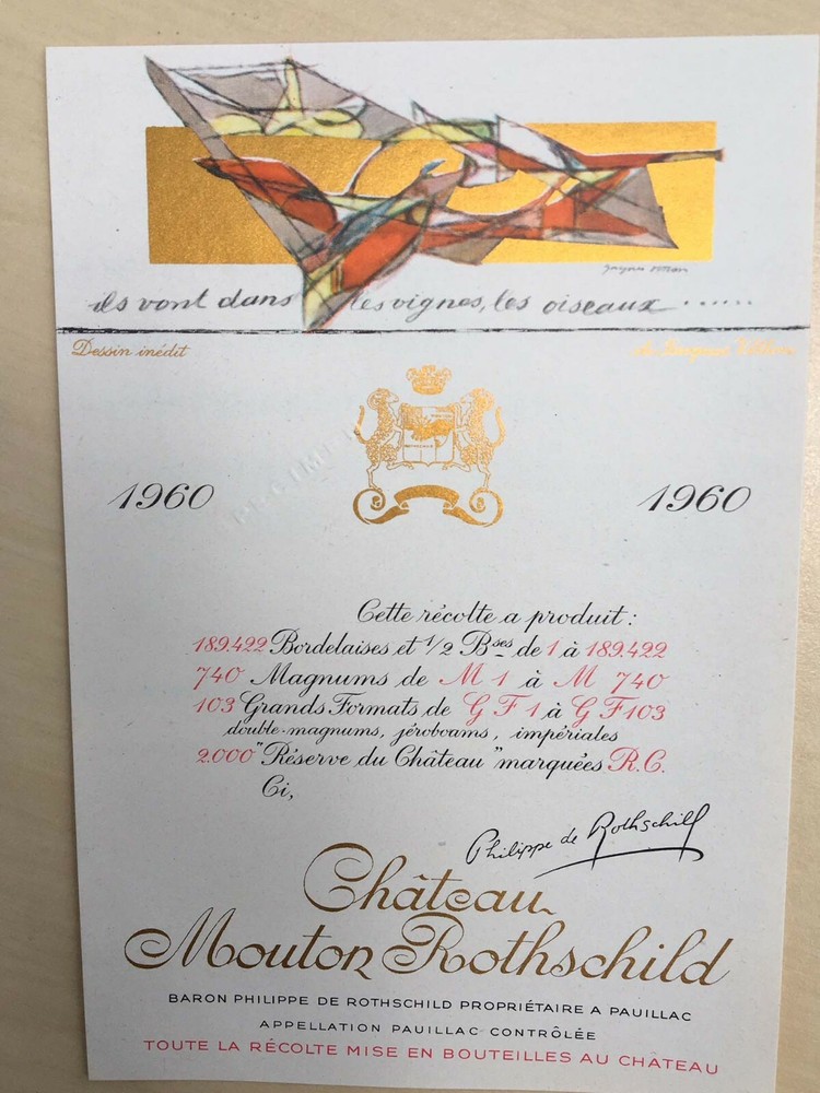 The 1960 Chateau Mouton Rothschild (Specimen) – Label By: Jaques Villon
