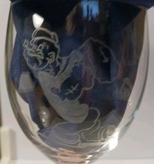 2 Rare-Popeye And Olive Oil Etched Wine Glasses With Pink Stems- Signed By Lamm