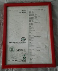 Carta de Vinos Dec 21 1967 Framed Wine List Vinos Orfila Toso Versec Signed Red