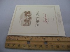 2001 White Oak Zinfandel Wine Label Alexander Valley CA Estate Bottled