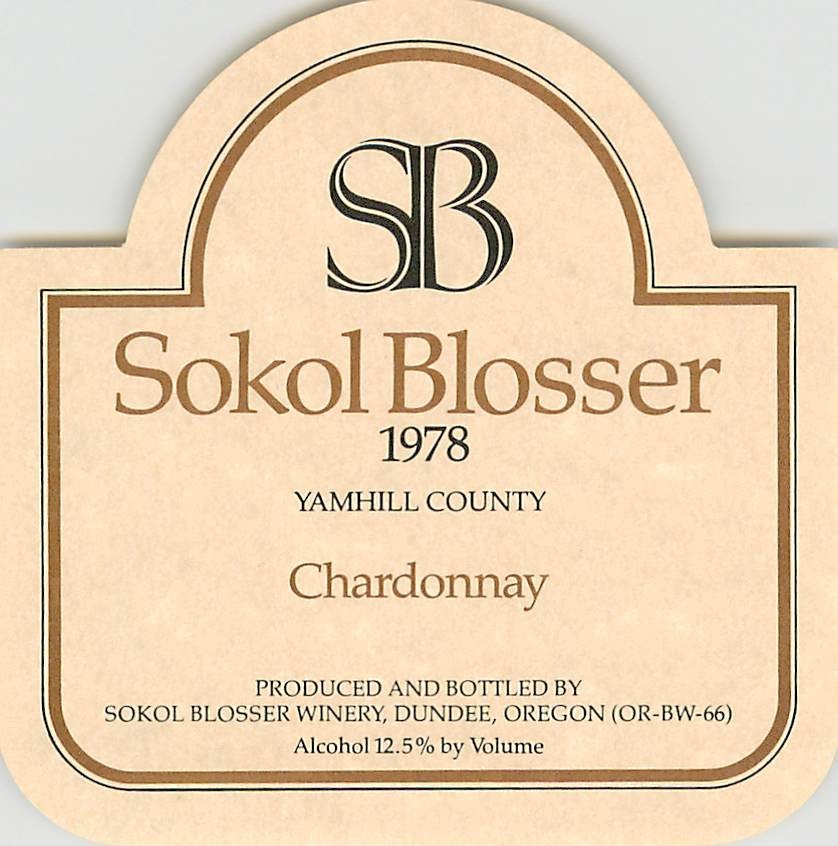 Sokol Blosser Chardonnay Yamhill County Dundee OR 1970s 1978 Vtg Wine Label