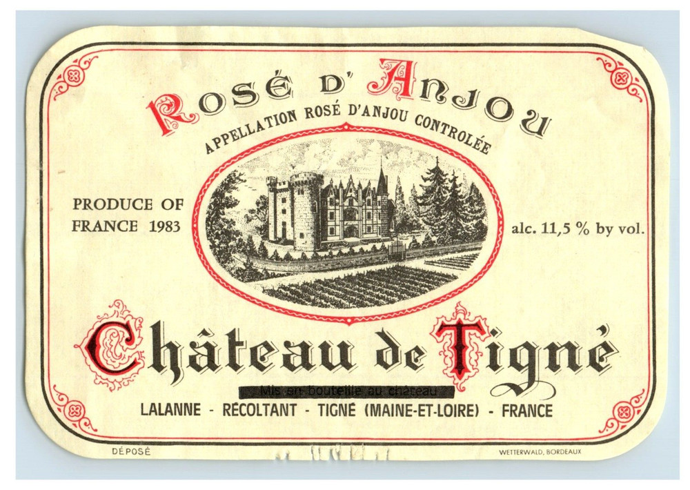 1970&rsquo;s-80&rsquo;s Rose S&rsquo; Anjou Chateau De Tigne French Wine Label Original S50E