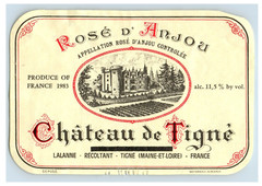 1970&rsquo;s-80&rsquo;s Rose S&rsquo; Anjou Chateau De Tigne French Wine Label Original S50E