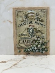 FRENCH WINERY « CHATEAU MICHEL 1912 CHARDONNAY » Hanging Wall Plaque 4.5&Prime; x 6.25&Prime;