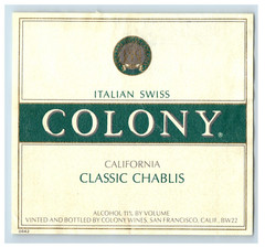 Vintage Colony California Classic Chablis Paper Bottle Label Original S82E