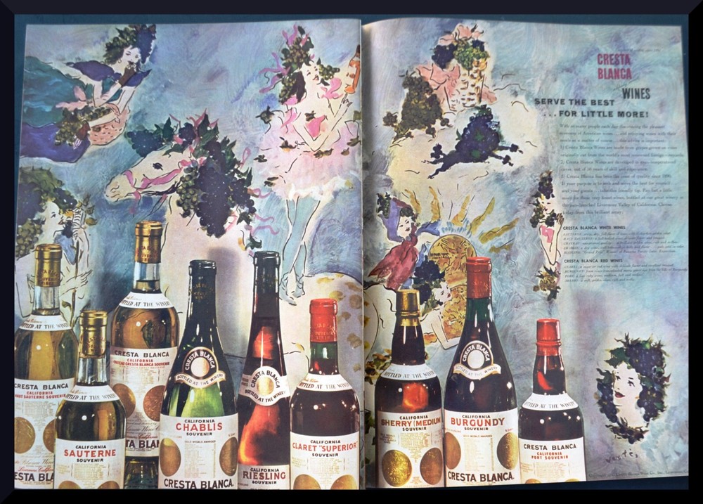 1942 Vintage PRINT AD Cresta Blanca Wines Art by Marcel Vertes RARE