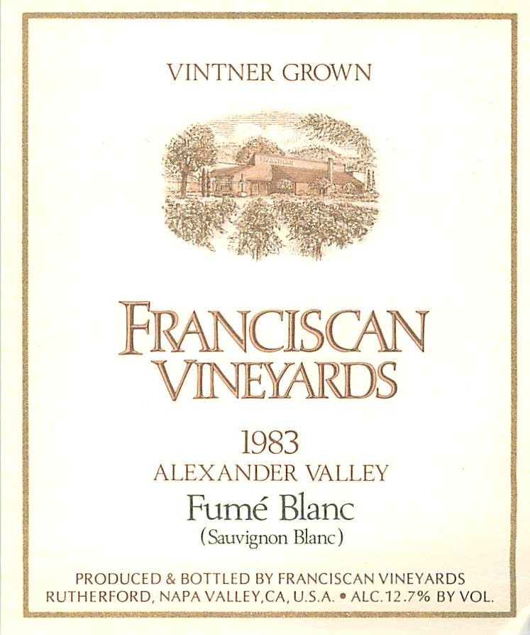 Franciscan Vineyards Fume Blanc Napa Valley CA Rutherford 1980s 1983 Wine Label