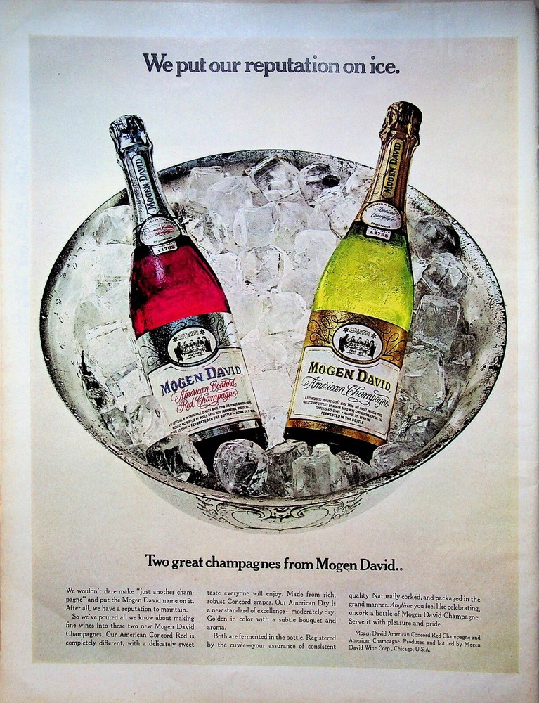 1967 Mogen David Print Ad American Red Champagne We Put Our Reputation on Ice