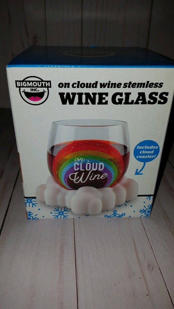 BigMouth . « On Cloud Wine » Stemless Wine Glass  plastic cloud coaster set NIB E3