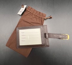 Ruinart Champagne Brown Leather Luggage Tag & Giftbag – Luxury – New